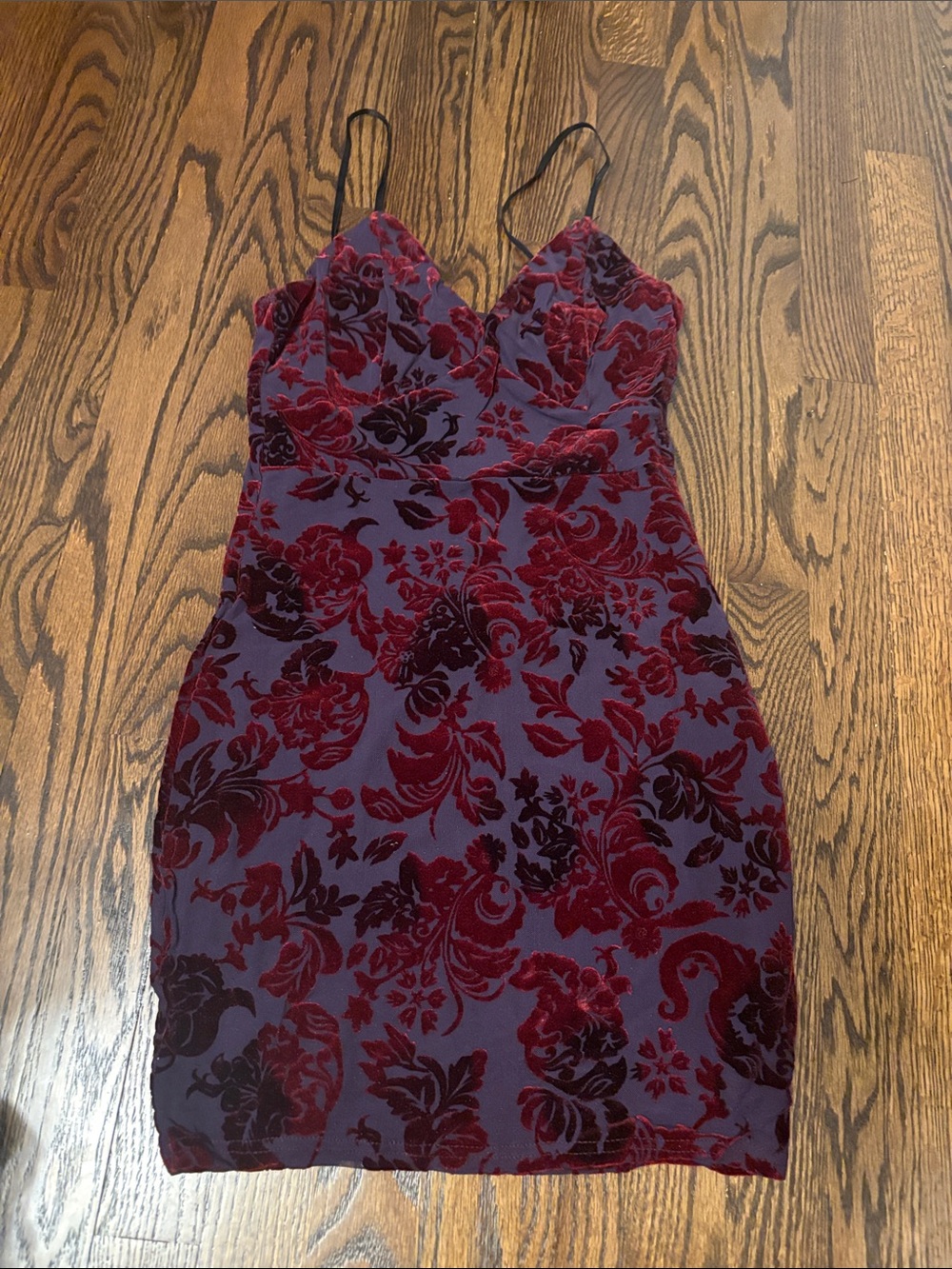 privy Burgundy Floral Velvet Mini Dress